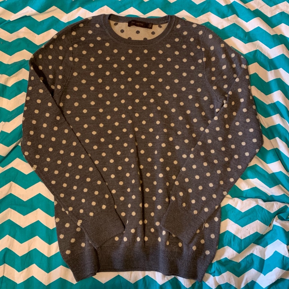The Limited Soft Polka Dotted Gray & Tan Sweater